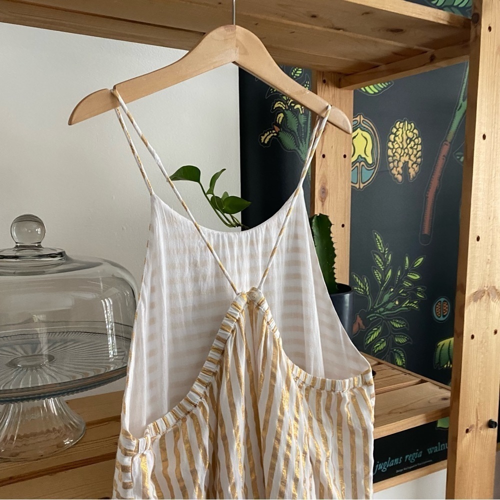 Velveteen White Metallic Gold Stripe Lara Sundress 14 - Picture 10 of 13